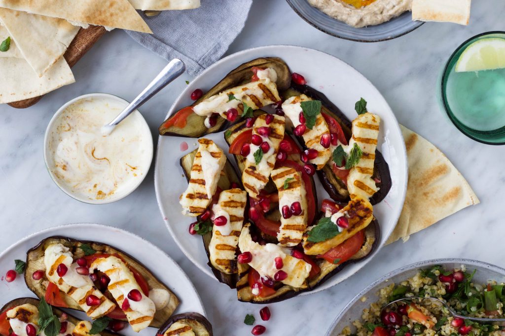 gegrilde aubergine halloumi 