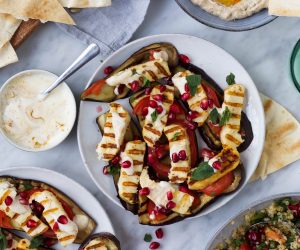 gegrilde aubergine halloumi