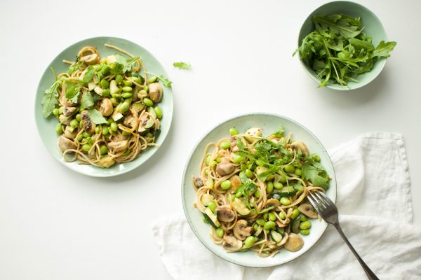 Romige speltpasta met sojabonen