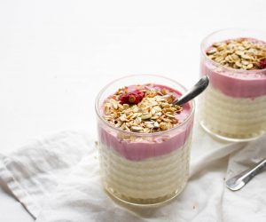 Framboos cheesecake ontbijt