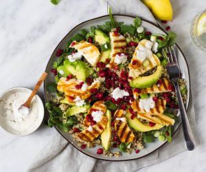 halloumi salade quinoa granaatappel