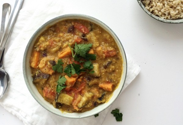 Dahl met aubergine 