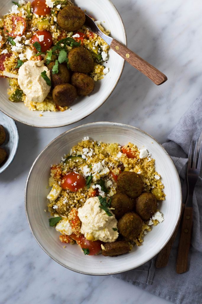 couscous falafel hummus bowl