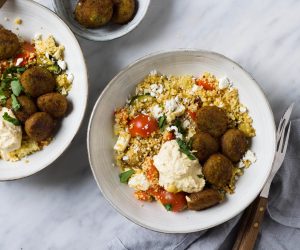 couscous falafel hummus bowl