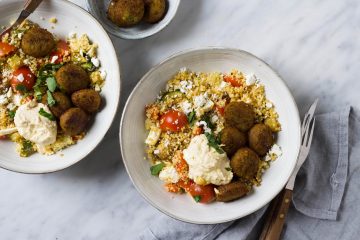 couscous falafel hummus bowl