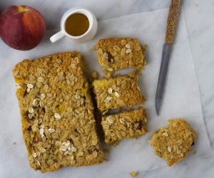 haverkoek met perzik becel margarine