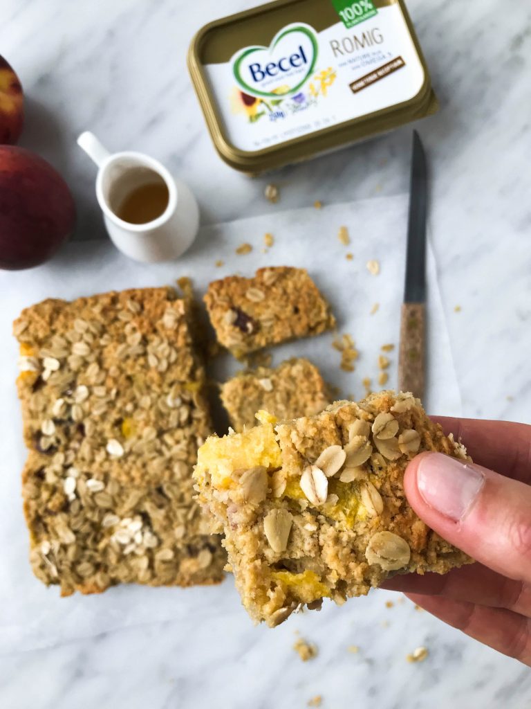 haverkoek met perzik becel margarine