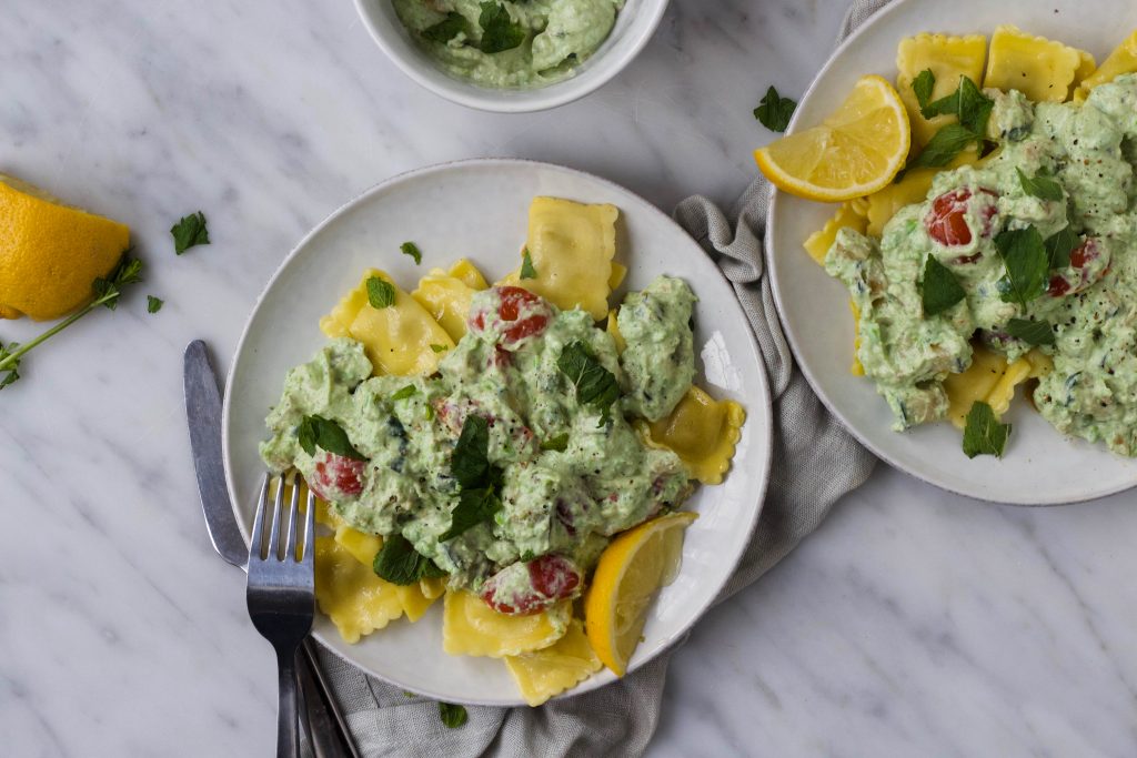 Ravioli tuinerwten-ricotta munt saus