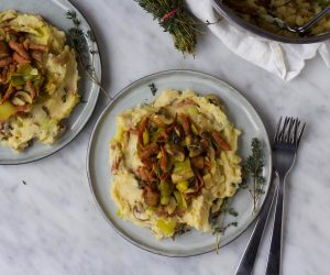 Pastinaak stampot spekjes prei champignons