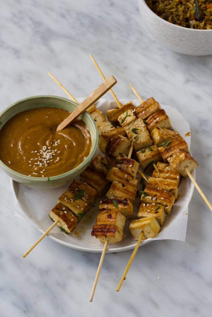 Gegrilde tofu sate